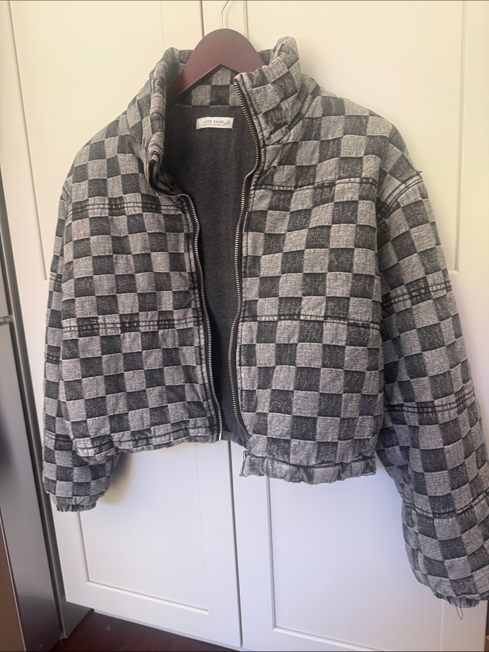 12th Tribe Black and Gray Checkered Puffer Jacket